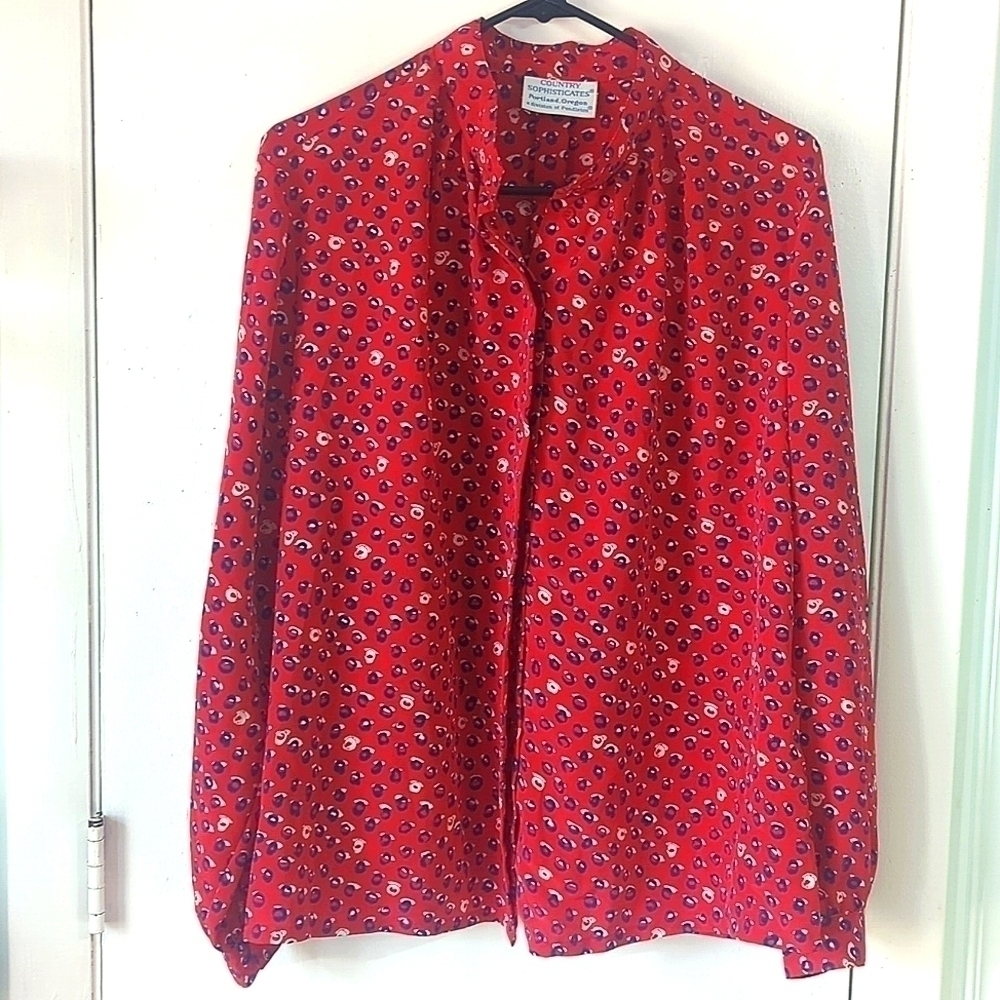 EUC Vintage Pendleton Red&Blue Abstract Floral Blouse -L/XL see measurements - Picture 2 of 8
